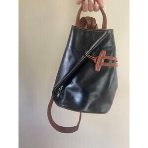 Convertible Italian Leather Backpack Sling Bag Black/Brown